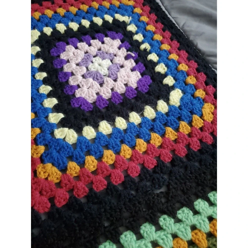 Handcrafted Crochet Granny Square Afghan Blanket Throw 48x72 colorful VTG
